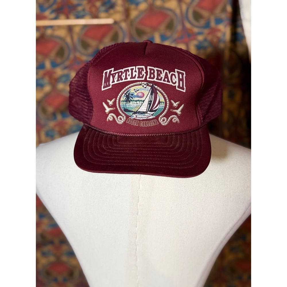 Myrtle Beach South Carolina Trucker Hat Vintage Mesh Back Burgundy Beach